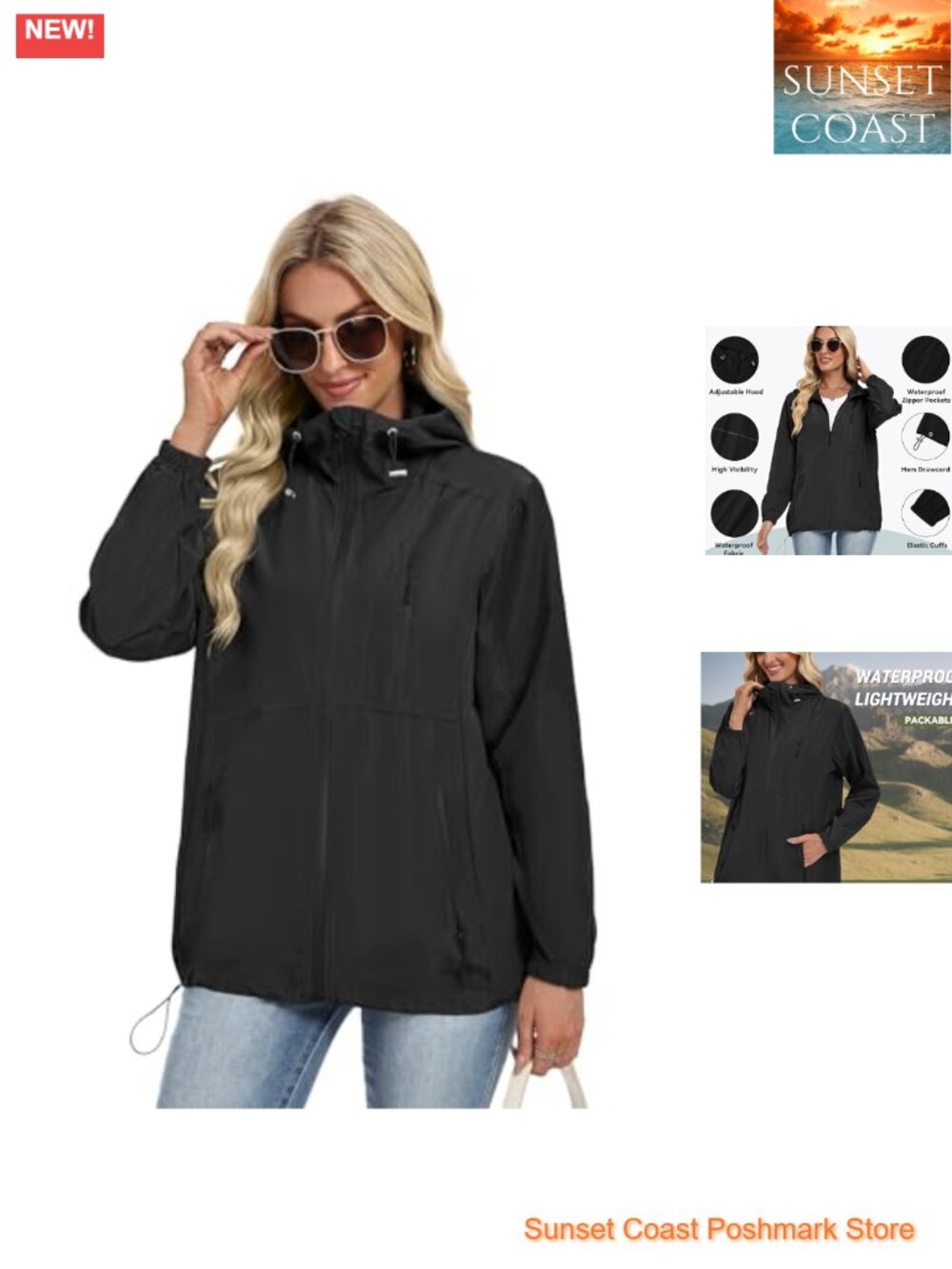 Women's Lightweight Waterproof Rain Jacket with Hood Packable Windbreaker